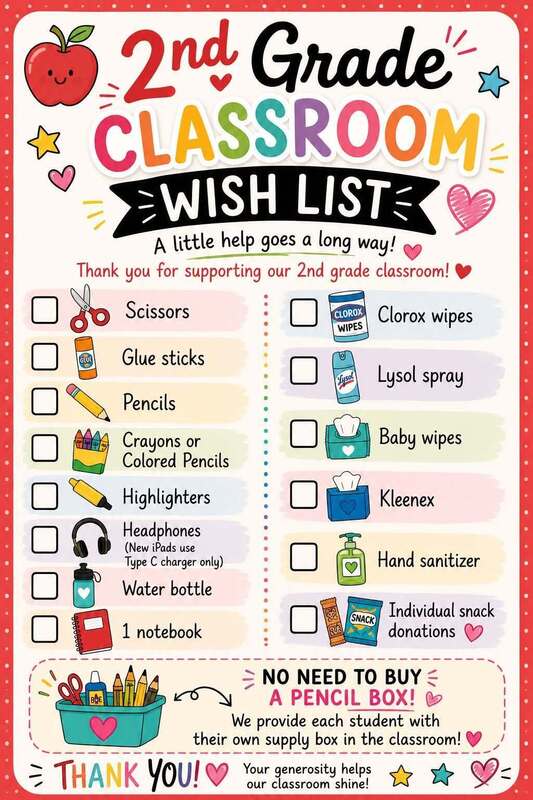 2nd grade wish list