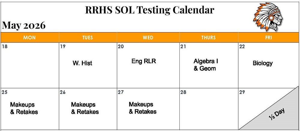 RRHS SOL Testing Calendar