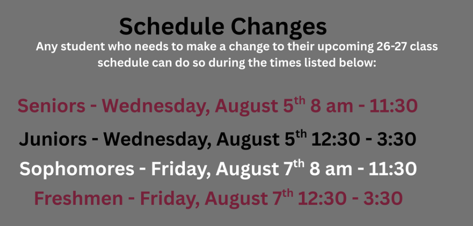 GWHS SCHEDULE CHANGES!
