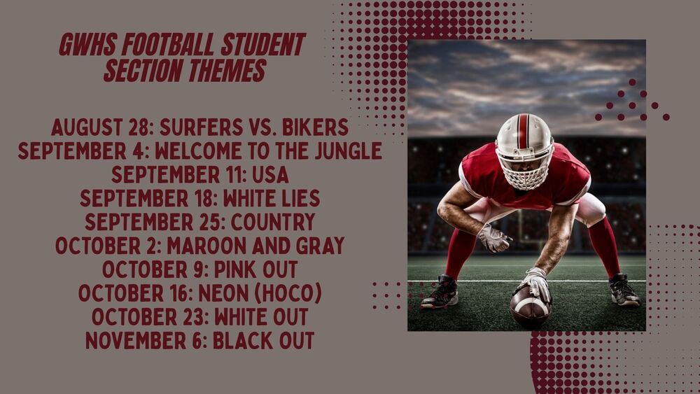 GWHS Football Student Section Themes with a  picture of a football player