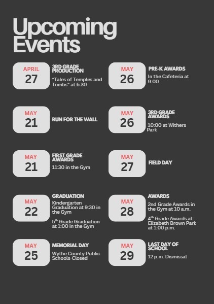 Upcoming Events at Spiller Elementary