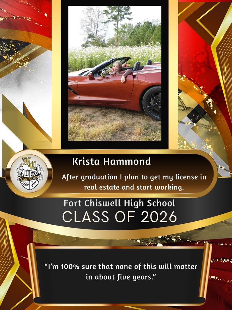 Krista Hammond: after graduation, I plan to get my license in real estate and start working. "I'm 100% sure that all of this will matter in about five years."