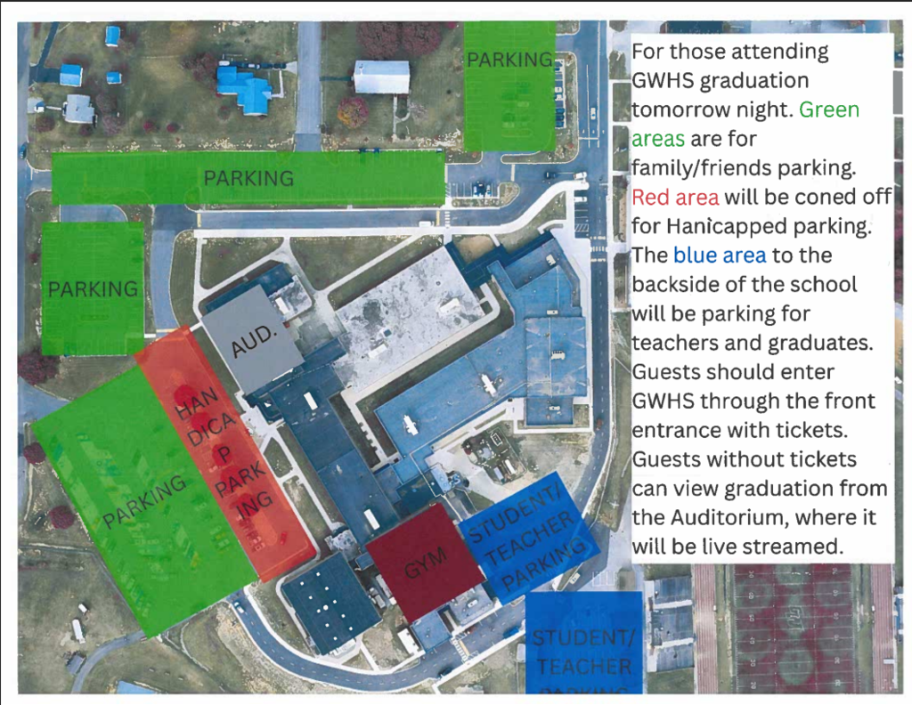 Please refer to the attached illustration for parking directions for George Wythe High School’s 2026 Graduation Ceremony.