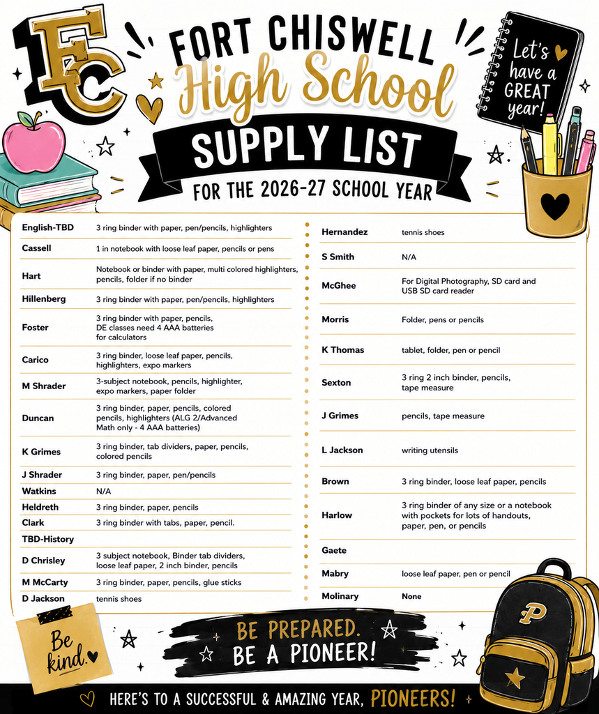 2026-2027 School Supply Lists