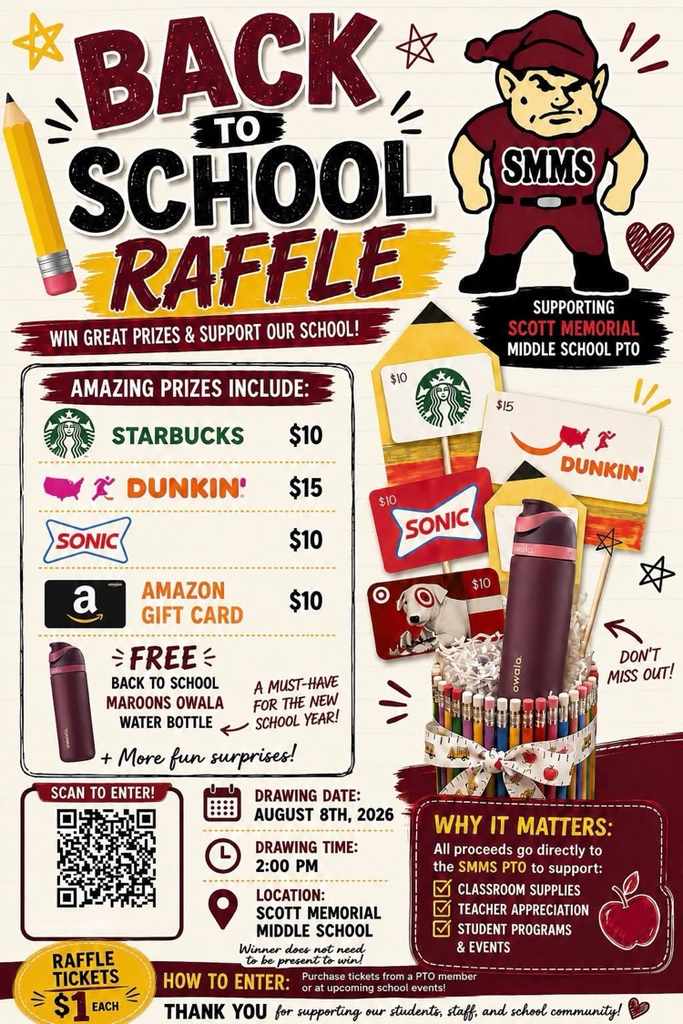 SMMS PTO Raffle. Tickets are $1. winners announced on Saturday.