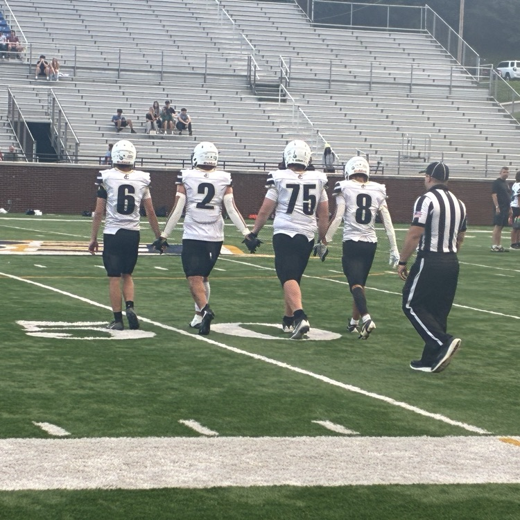 Senior football players walking hand in hand to center field.