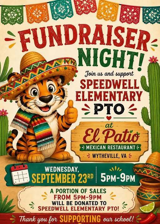 Fundraiser Night at El Patio Mexican Restaurant to support Speedwell Elementary PTO