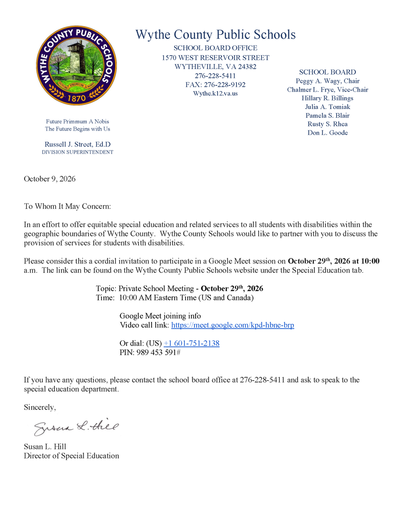 Special Education Private School Meeting Information