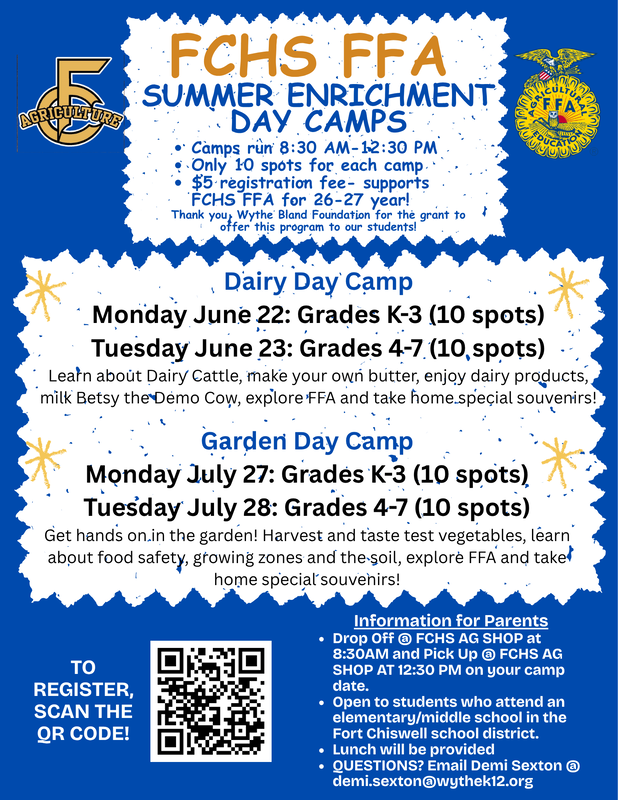 Poster for FCHS FFA Summer Camps