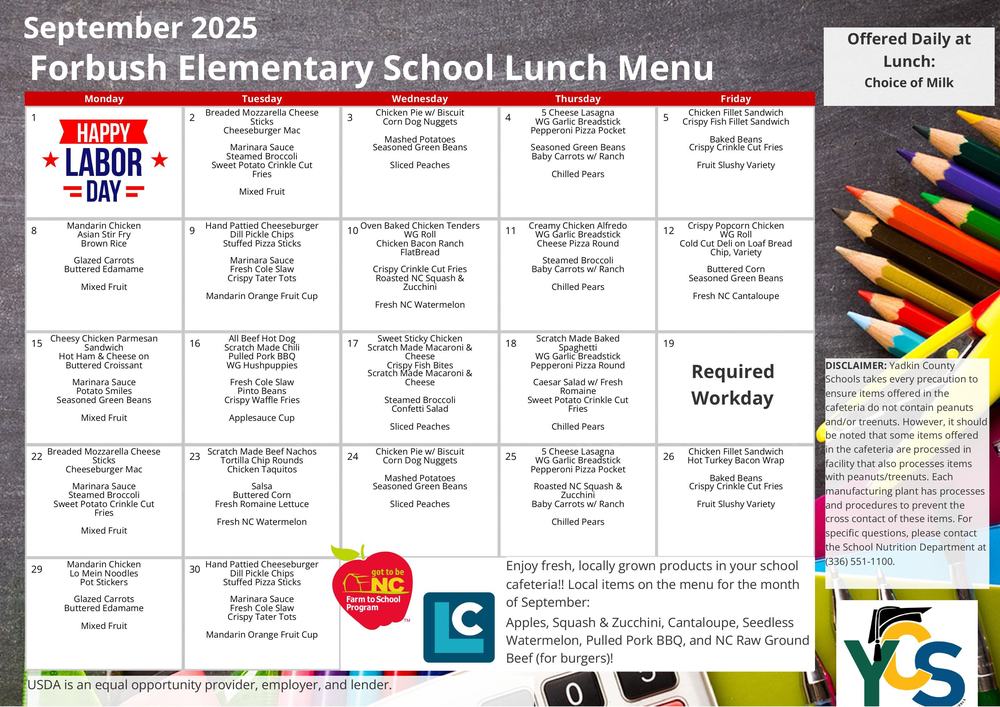 sept lunch menu