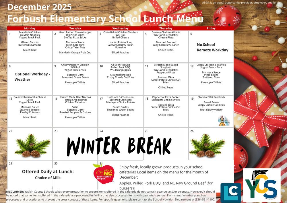 december lunch menu