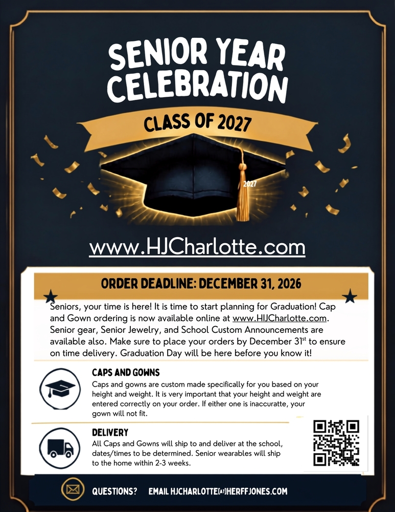 Flyer for the class of 2027's cap and gown. 