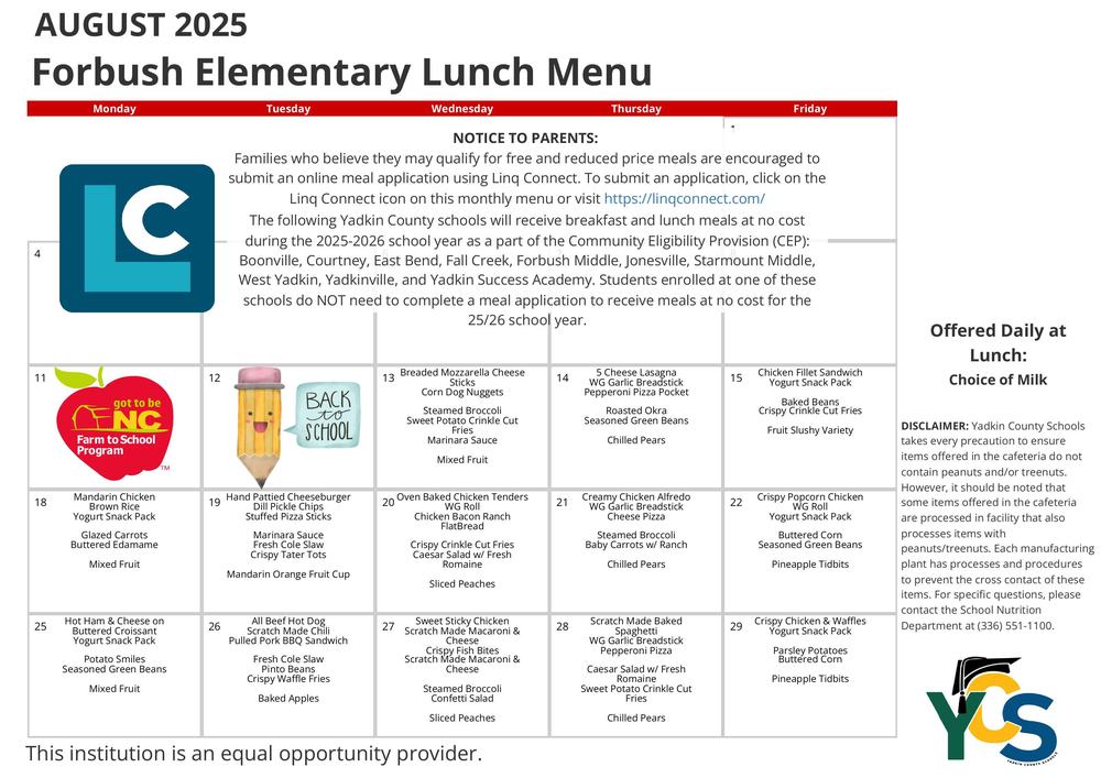 august lunch menu