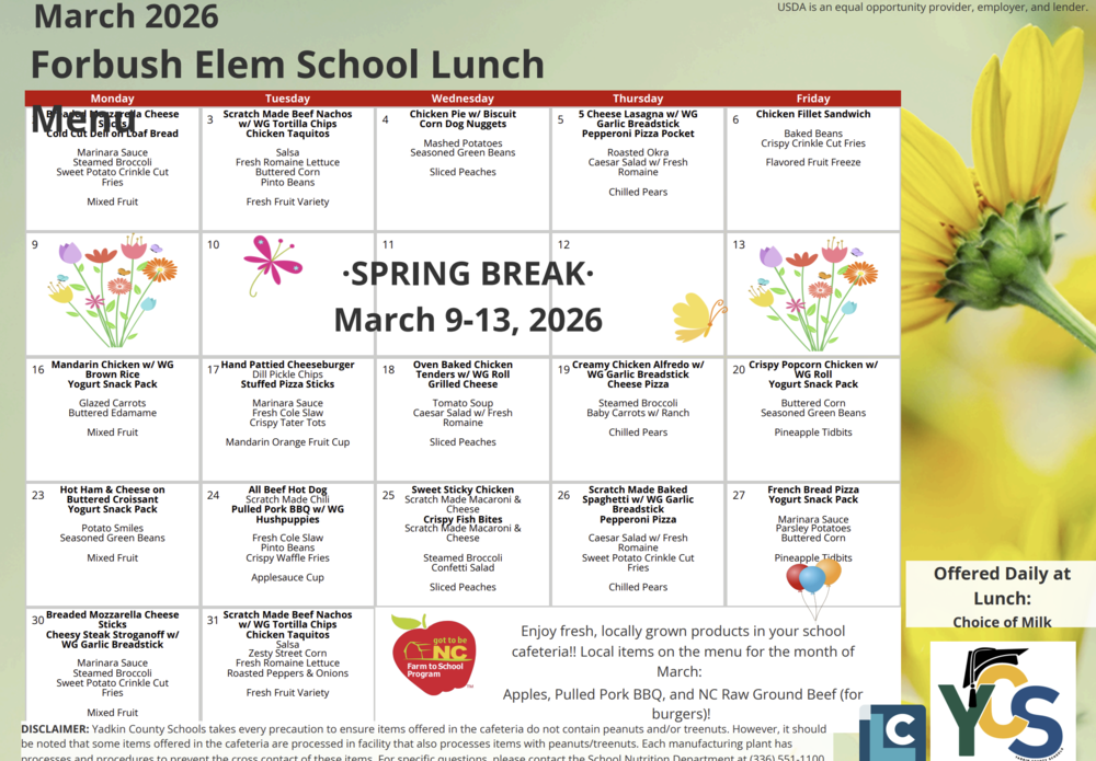 march lunch menu