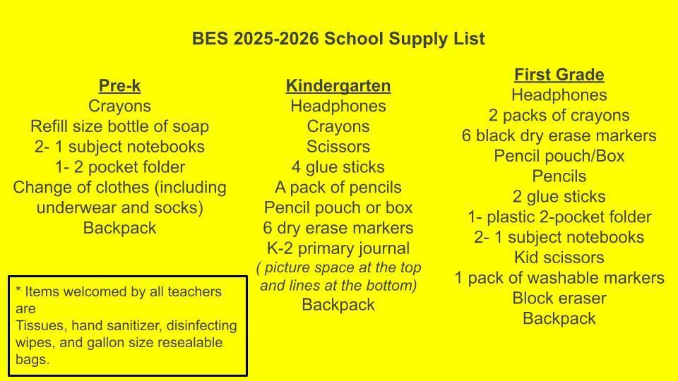 School Supply Lists