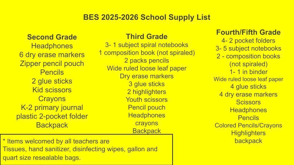School Supply Lists