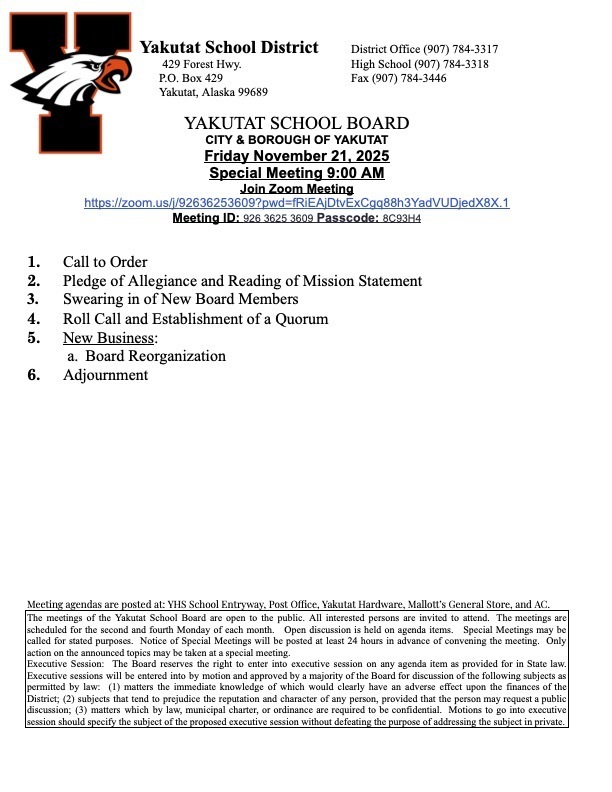 Special school board meeting 11/21/25