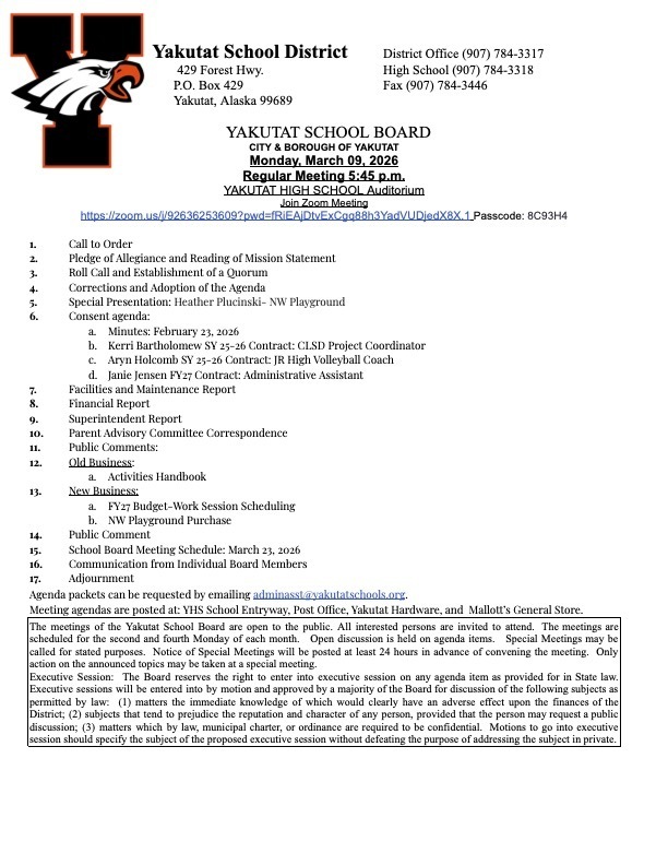 3.9.26 School Board Meeting