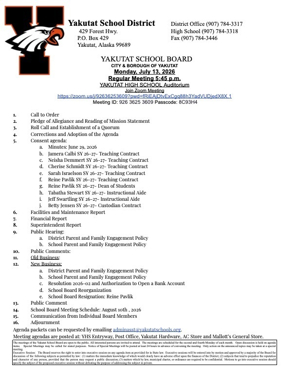School board agenda