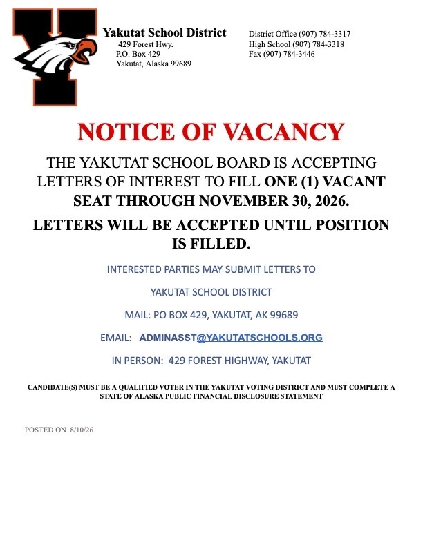NOTICE OF SCHOOL BOARD VACANCY