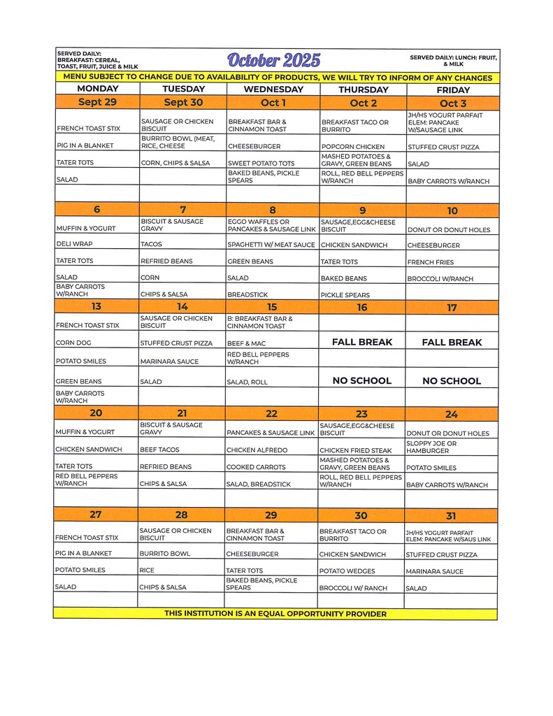 oct menu