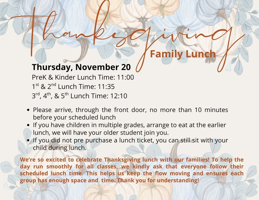 Thanksgiving Lunch Info