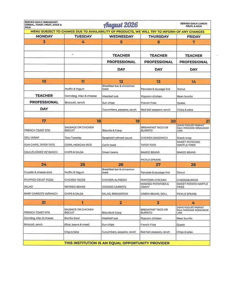 Aug menu