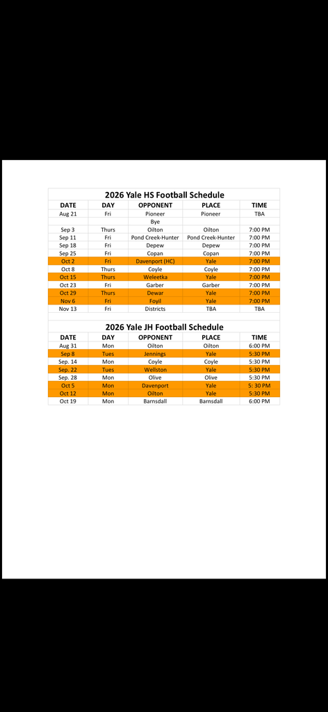 Updated Football Schedule
