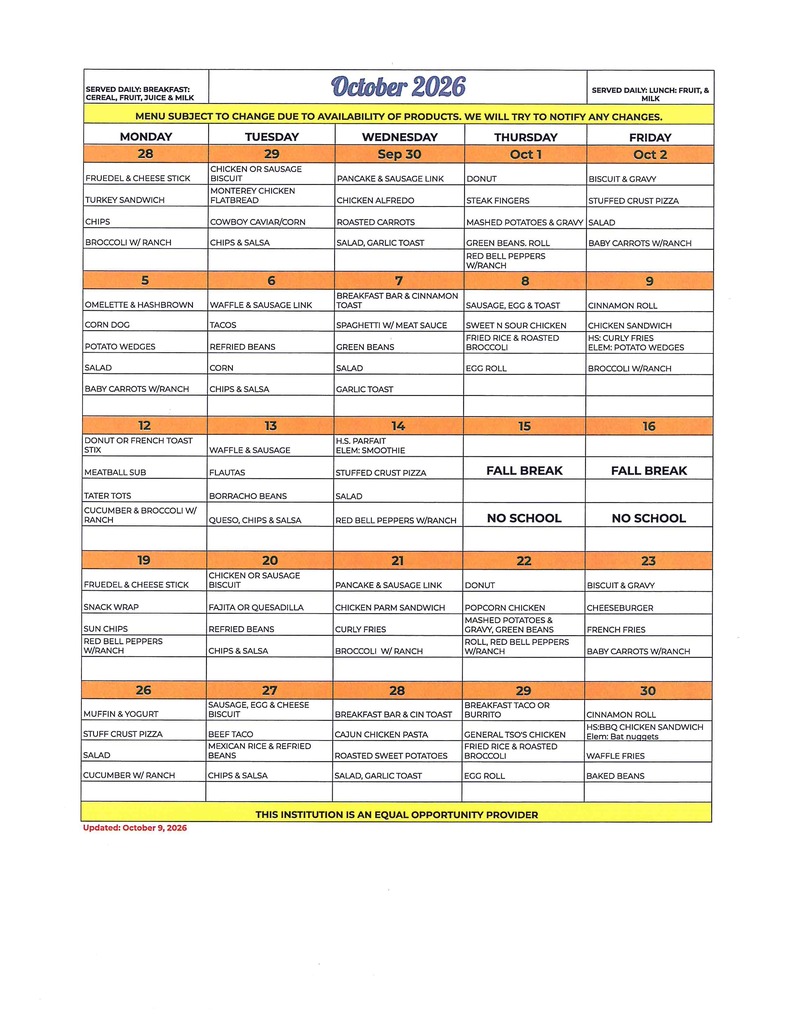 UPDATED OCT MENU