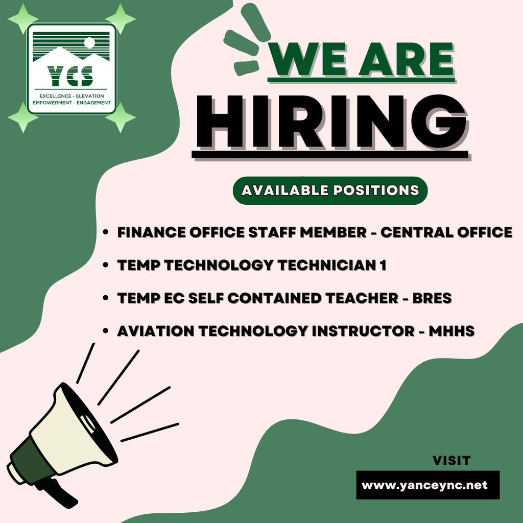 now hiring - available positions - Temporary EC Self Contained Teacher - Blue Ridge Elementary Temporary Technology Technician I - Technology - Reposted Finance Office Staff Member - Central Office - Reposted Aviation Technology Instructor - CTE - MHHS (For the 26-27 school year)
