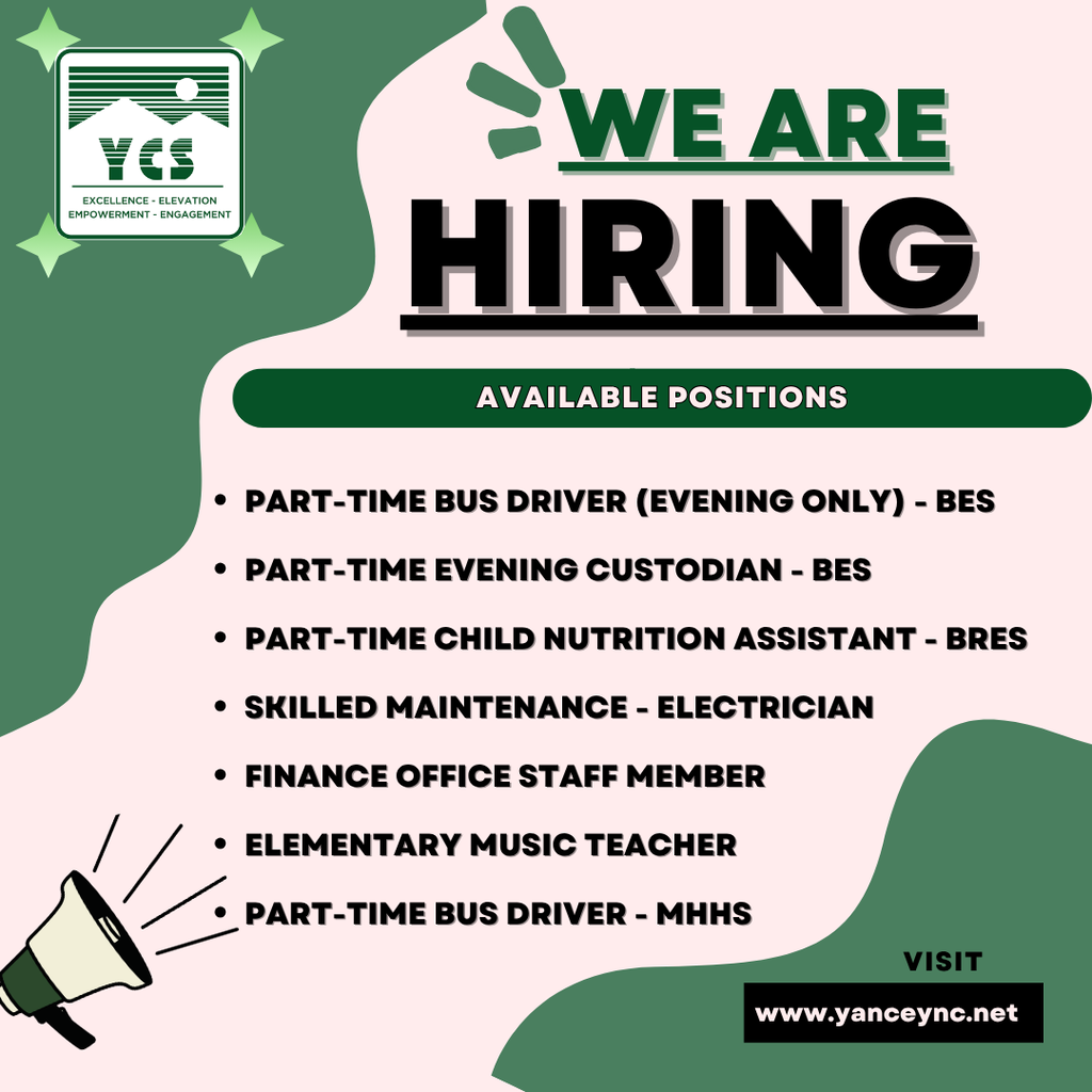 we are hiring - Part-time bus driver (evening only) - BES part-time evening custodian - BES part-time child nutrition assistant - BRES skilled maintenance - electrician finance office staff member elementary music teacher part-time bus driver - MHHS