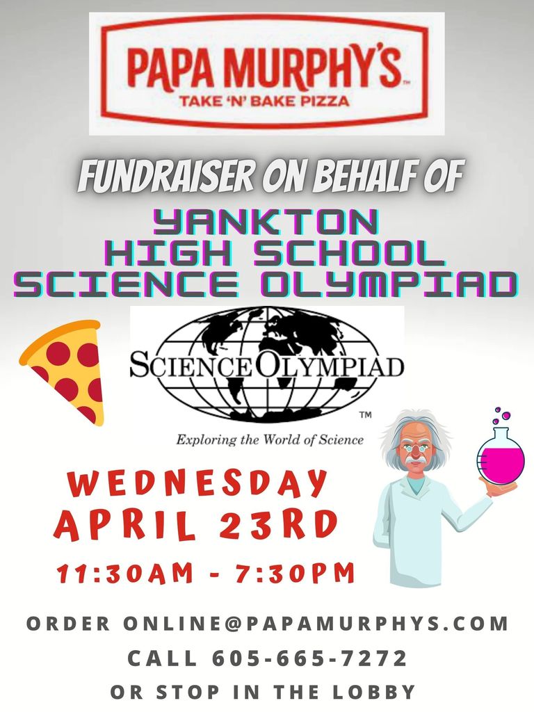 Papa Murphy's fundraiser flyer for YHS Science Olympiad on Wednesday, April 23rd