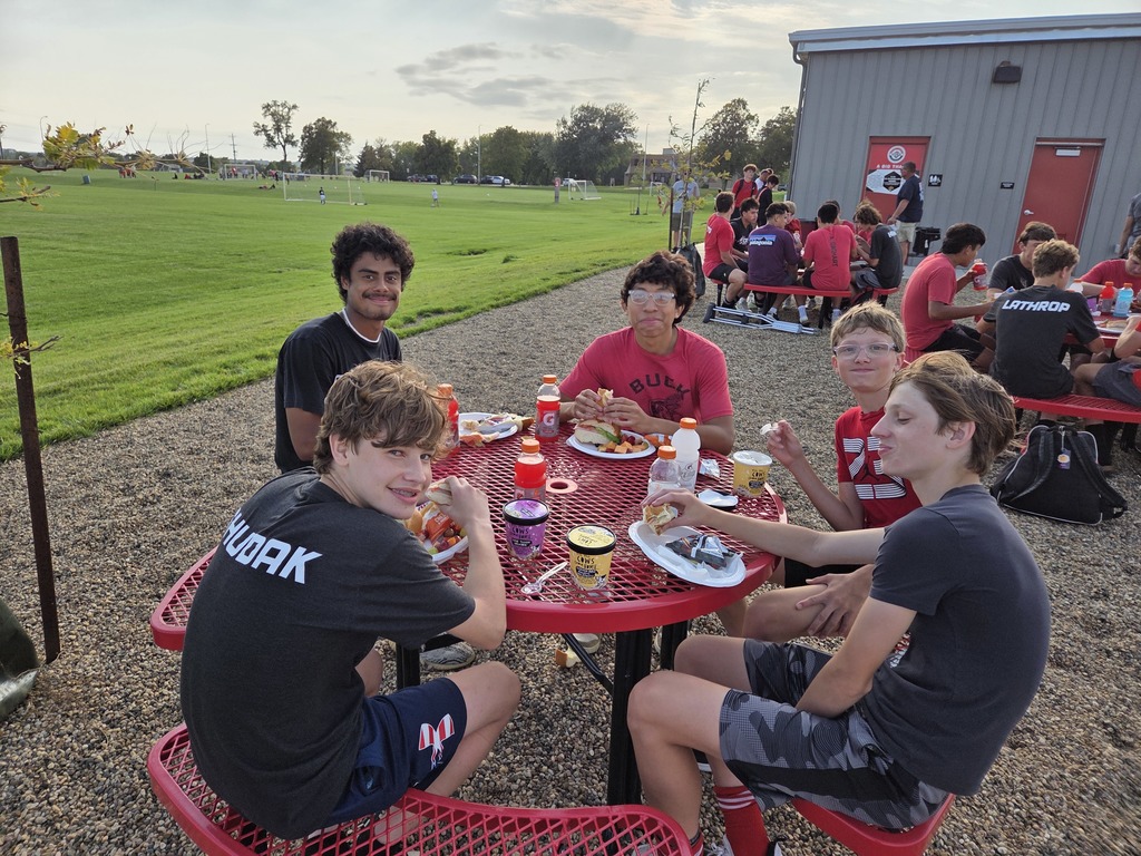 Boys enjoying sandwiches and ice-cream.