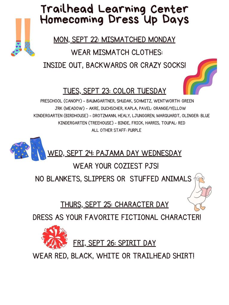 2025 Homecoming Dress up Days at Trailhead Learning Center!