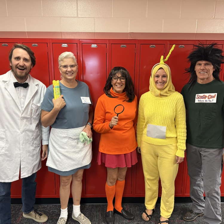 Teachers dressed as childhood TV show characters.