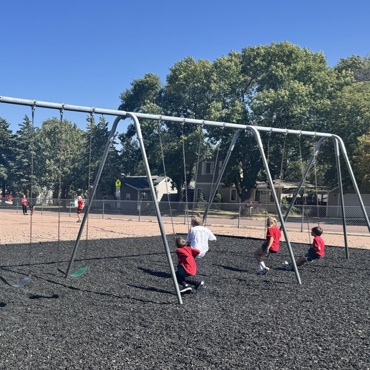 Beadle 4th and 5th graders filled the playground with school spirit in their red, white, and black. 