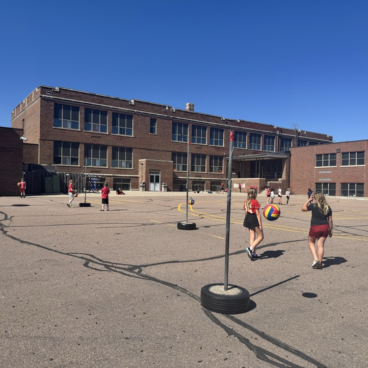 Beadle 4th and 5th graders filled the playground with school spirit in their red, white, and black. 