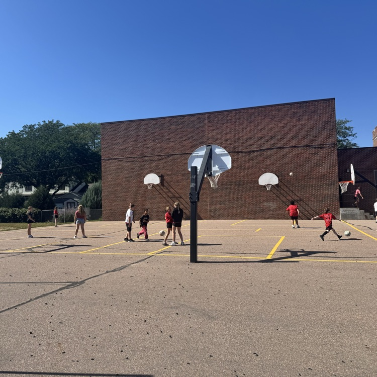 Beadle 4th and 5th graders filled the playground with school spirit in their red, white, and black. 