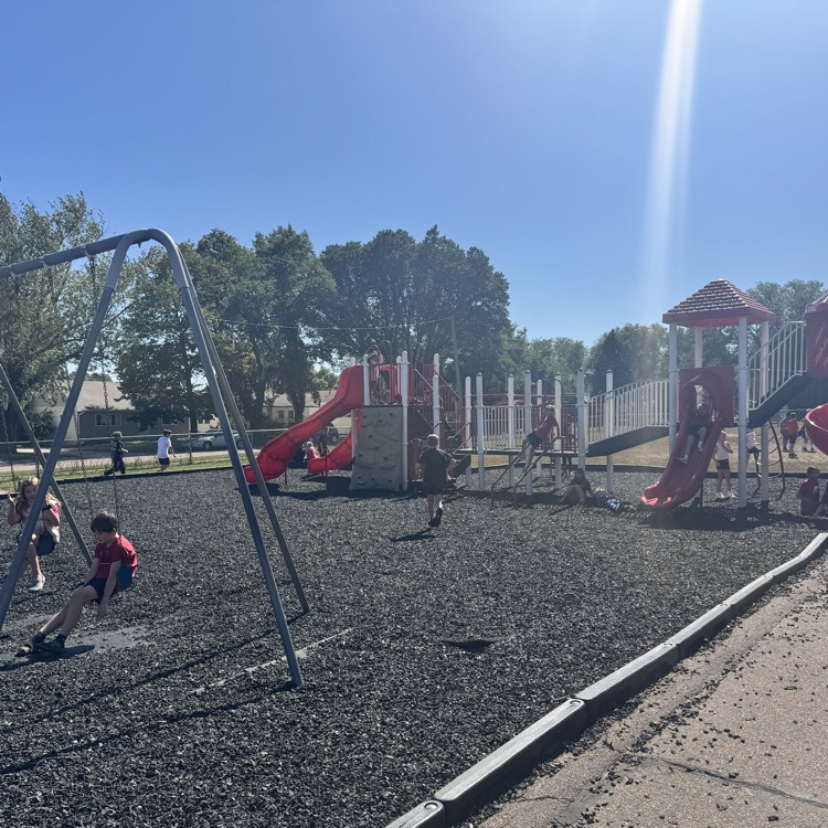 Beadle 4th and 5th graders filled the playground with school spirit in their red, white, and black. 