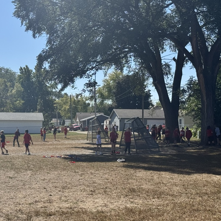 Beadle 4th and 5th graders filled the playground with school spirit in their red, white, and black. 