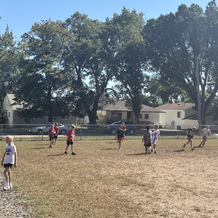 Beadle 4th and 5th graders filled the playground with school spirit in their red, white, and black. 