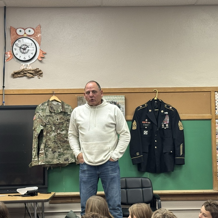 Beadle 4th graders learned about Veterans Day from Brooks Schild. Mr. Schild is a Beadle alum, veteran, and former YSD teacher. Thank you Veterans and Mr. Schild for your service!