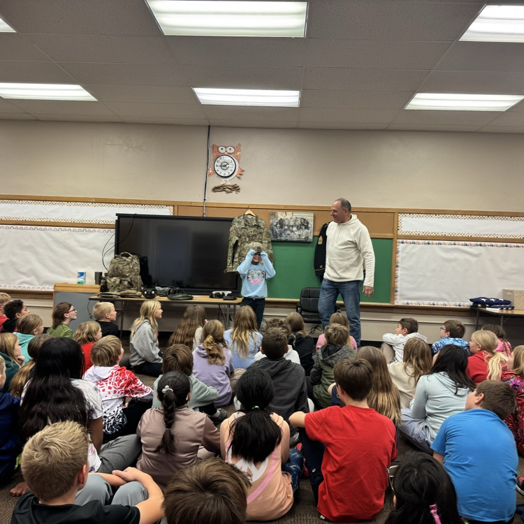 Beadle 4th graders learned about Veterans Day from Brooks Schild. Mr. Schild is a Beadle alum, veteran, and former YSD teacher. Thank you Veterans and Mr. Schild for your service!