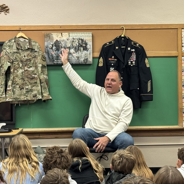 Beadle 4th graders learned about Veterans Day from Brooks Schild. Mr. Schild is a Beadle alum, veteran, and former YSD teacher. Thank you Veterans and Mr. Schild for your service!