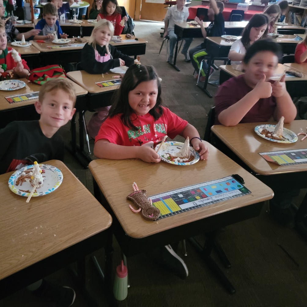 Students decorating trees.