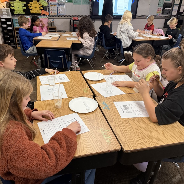 Mrs. Lukkes's fourth grade class at Beadle enjoyed being scientists and learning about volcanoes. They did an experiment to learn the difference between cone volcanoes and shield volcanoes.  