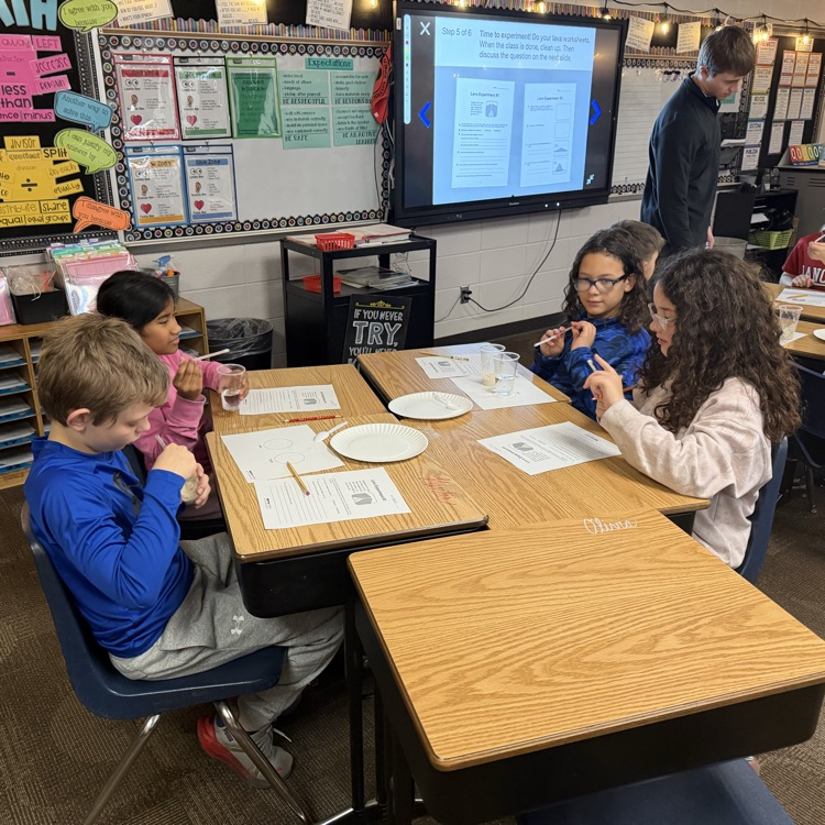 Mrs. Lukkes's fourth grade class at Beadle enjoyed being scientists and learning about volcanoes. They did an experiment to learn the difference between cone volcanoes and shield volcanoes.  