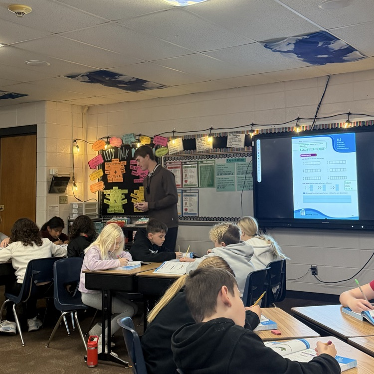 Drew Ryken, Yankton alumnus, took on the role of teacher today! Mr. Ryken did a fabulous job teaching math to Mrs. Lukkes's fourth graders at Beadle. We think he's going to be an amazing teacher!