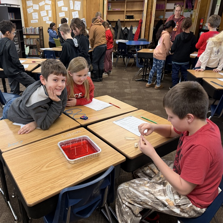 Beadle fourth graders in Mrs. Lukkes's class designed and tested buildings that could withstand an earthquake.  Mr. Mitzel joined one of the groups too! 