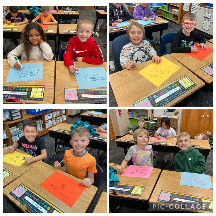 Before second graders at Beadle did their writing, they practiced comparing and contrasting with a classmate using a Venn diagram! 
